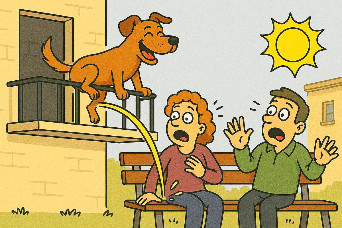 В Чехии пёс-хулиган помочился с балкона на сидевших на лавочке людей