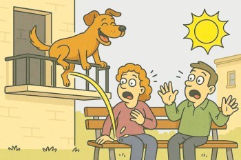 В Чехии пёс-хулиган помочился с балкона на сидевших на лавочке людей