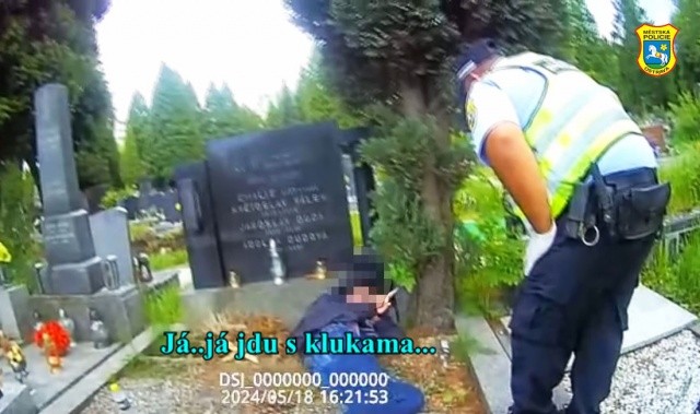 В Чехии пьяный мужчина заснул на могиле и не хотел вставать: видео